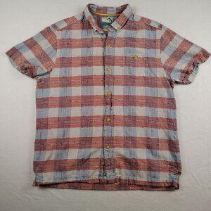 Tommy Bahama Red Blue Plaid Silk Button Up Shirt Island Modern Fit Sz Large